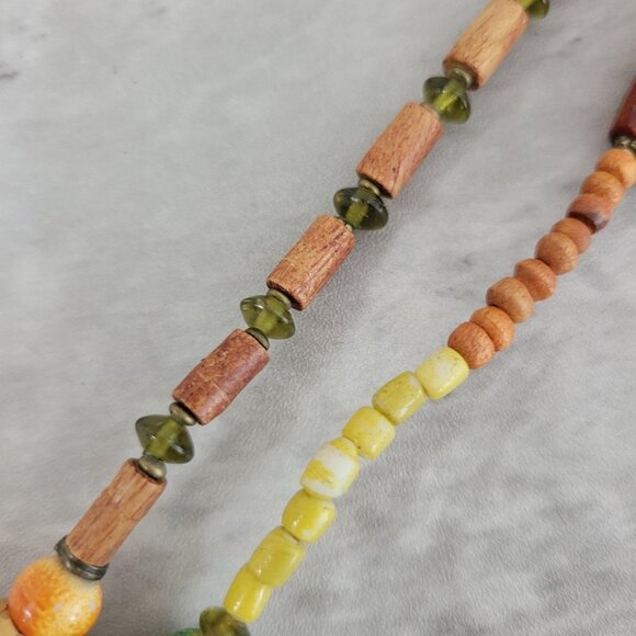 Vintage Layered Bead Necklace Wood Glass Ceramic Multi Strand Boho 19 Inch Jewel - Picture 12 of 14